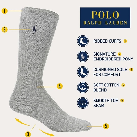 Polo Ralph Lauren Cushioned Crew Socks - Picture 16 of 16